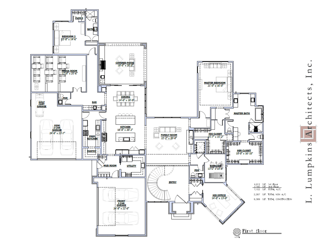 First-floor architectural layout for the proposed custom home at 923 Lilac Ln in Frisco