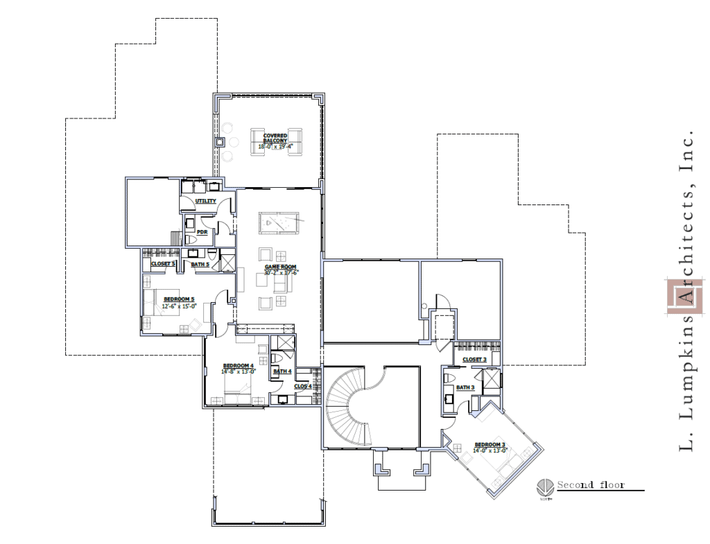 Second-floor architectural layout for the proposed custom home at 923 Lilac Ln in Frisco